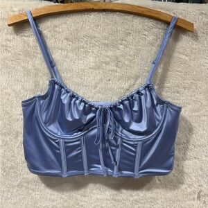 Blue Satin Bralette with Adjustable Straps and Sweetheart Neckline
